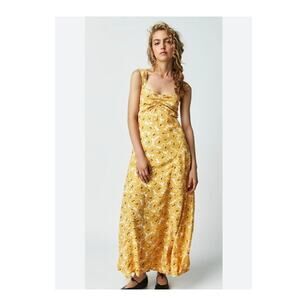 Free People Rosalee Daisy Dress Yellow Floral Maxi Size Small